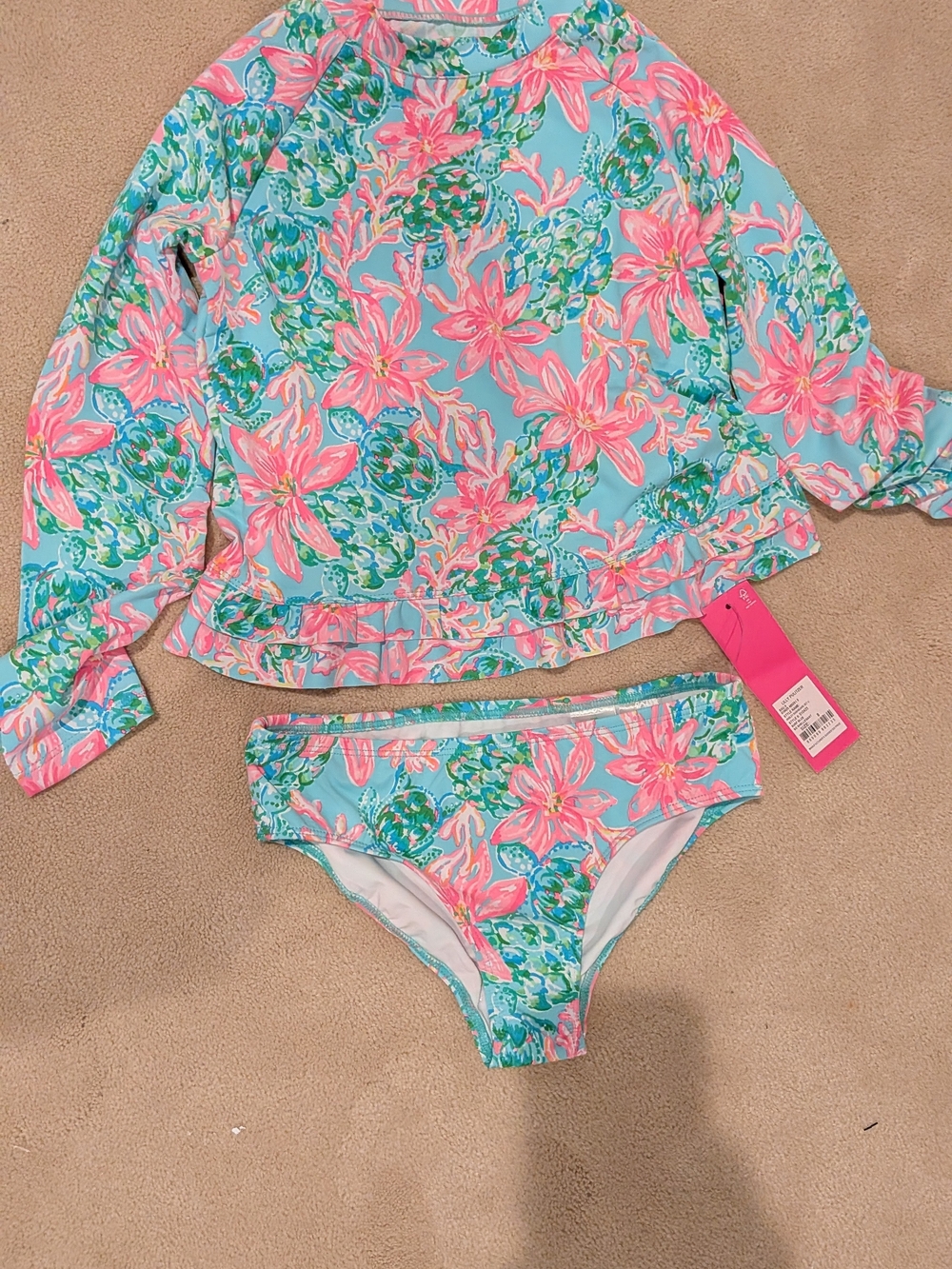 Lilly Pulitzer Floral Long-Sleeve Rashguard Set - Aqua & Pink